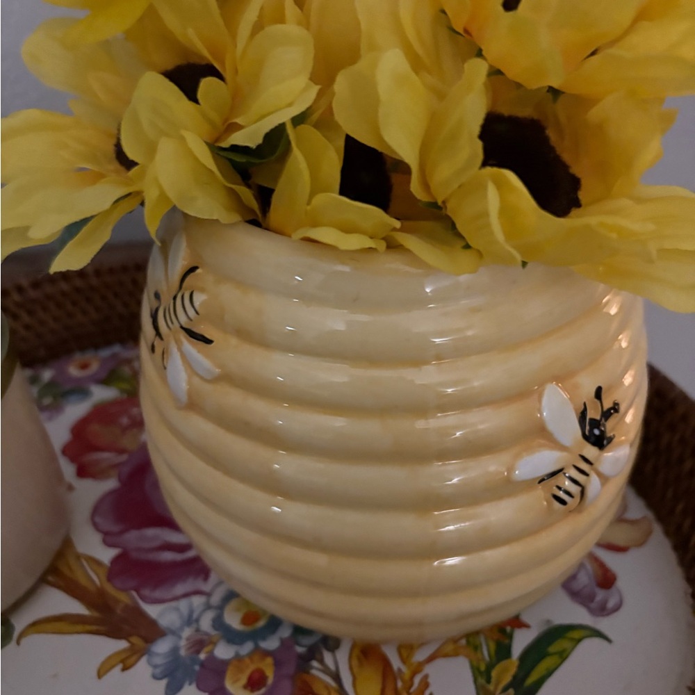 Yellow Ribbed Ceramic Art Vase